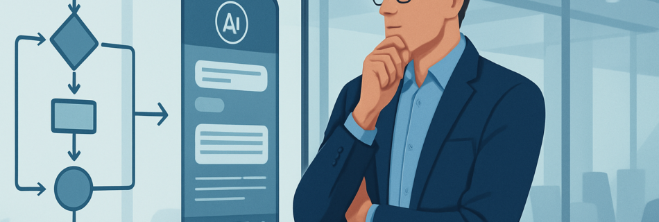 Manager comparing AI assistant adoption with simpler workflow automation in a professional services business